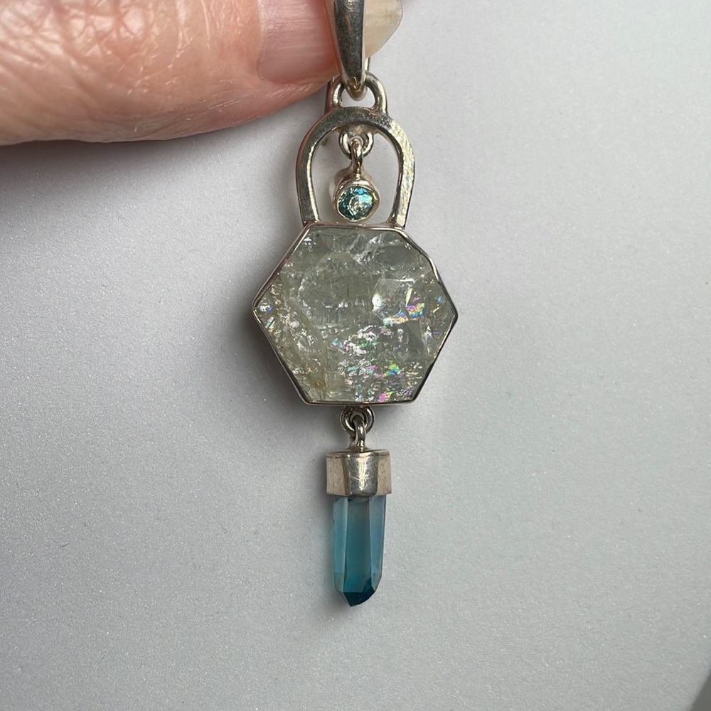 Aquamarine and Rainbow Crystal Sterling Pendant